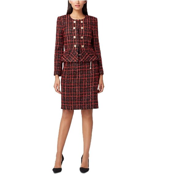 Tahari Asl Boucle Plaid Peplum Jacket - Picture 2 of 9